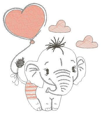 Elephant embroidery designs - Birthday balloon embroidery design machine embroidery pattern - Girl embroidery file - Elephant with balloon Marcia Embroidery