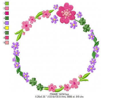 Floral Monogram Frame embroidery designs - Flower embroidery design machine embroidery pattern - Flowers Laurel embroidery file download - Marcia Embroidery