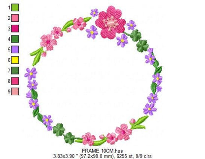 Floral Monogram Frame embroidery designs - Flower embroidery design machine embroidery pattern - Flowers Laurel embroidery file download - Marcia Embroidery