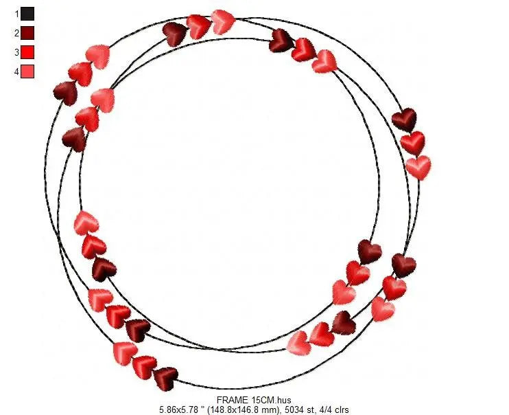 Wedding Monogram Frame embroidery designs - Hearts embroidery design machine embroidery pattern - Valentines embroidery file download pes Marcia Embroidery