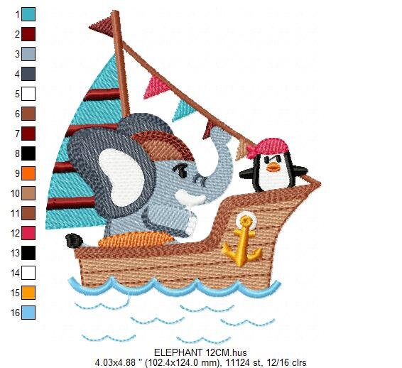 Elephant embroidery designs - Pirate embroidery design machine embroidery pattern - Penguin embroidery file - instant digital download Marcia Embroidery
