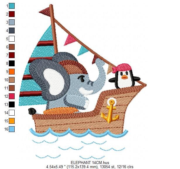 Elephant embroidery designs - Pirate embroidery design machine embroidery pattern - Penguin embroidery file - instant digital download Marcia Embroidery