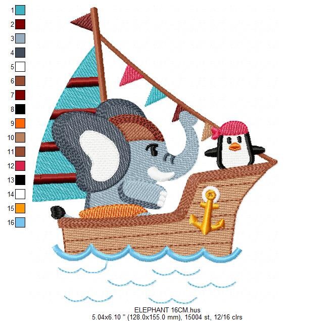 Elephant embroidery designs - Pirate embroidery design machine embroidery pattern - Penguin embroidery file - instant digital download Marcia Embroidery