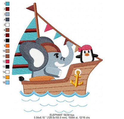 Elephant embroidery designs - Pirate embroidery design machine embroidery pattern - Penguin embroidery file - instant digital download Marcia Embroidery