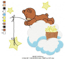 Bear embroidery designs - Cloud and stars embroidery design machine embroidery pattern - Baby boy embroidery file instant download pes jef