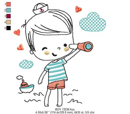 Boat embroidery design - Baby Boy with telescope machine embroidery pattern - Nautical embroidery file - Instant digital download pes jef Marcia Embroidery