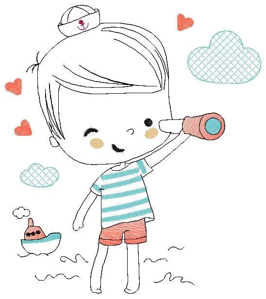 Boat embroidery design - Baby Boy with telescope machine embroidery pattern - Nautical embroidery file - Instant digital download pes jef Marcia Embroidery