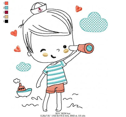 Boat embroidery design - Baby Boy with telescope machine embroidery pattern - Nautical embroidery file - Instant digital download pes jef Marcia Embroidery