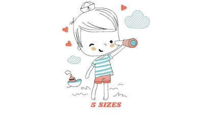 Boat embroidery design - Baby Boy with telescope machine embroidery pattern - Nautical embroidery file - Instant digital download pes jef Marcia Embroidery