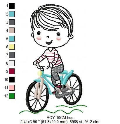 Boy with bike embroidery designs - Baby Boy with Bicycle machine embroidery pattern - Cyclist Biker kid toy - Instant digital download pes Marcia Embroidery