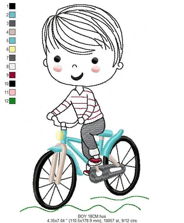 Boy with bike embroidery designs - Baby Boy with Bicycle machine embroidery pattern - Cyclist Biker kid toy - Instant digital download pes Marcia Embroidery