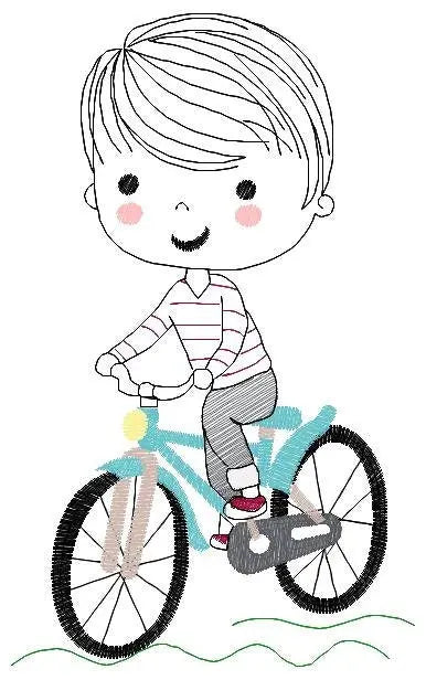 Boy with bike embroidery designs - Baby Boy with Bicycle machine embroidery pattern - Cyclist Biker kid toy - Instant digital download pes Marcia Embroidery