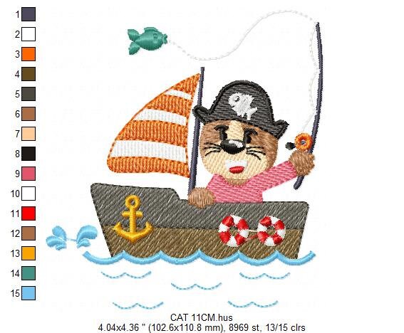 Cat embroidery designs - Pirate embroidery design machine embroidery pattern - Animal embroidery design - Baby boy embroidery digital file Marcia Embroidery