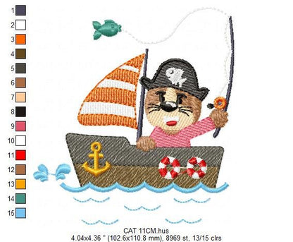 Cat embroidery designs - Pirate embroidery design machine embroidery pattern - Animal embroidery design - Baby boy embroidery digital file Marcia Embroidery