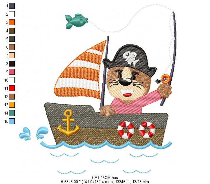 Cat embroidery designs - Pirate embroidery design machine embroidery pattern - Animal embroidery design - Baby boy embroidery digital file Marcia Embroidery