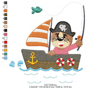 Cat embroidery designs - Pirate embroidery design machine embroidery pattern - Animal embroidery design - Baby boy embroidery digital file Marcia Embroidery