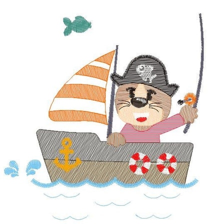 Cat embroidery designs - Pirate embroidery design machine embroidery pattern - Animal embroidery design - Baby boy embroidery digital file Marcia Embroidery