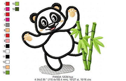 Panda embroidery design - Animal embroidery designs machine embroidery pattern - Baby boy embroidery file - Panda with bamboo applique pes