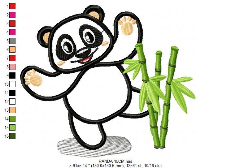 Panda embroidery design - Animal embroidery designs machine embroidery pattern - Baby boy embroidery file - Panda with bamboo applique pes