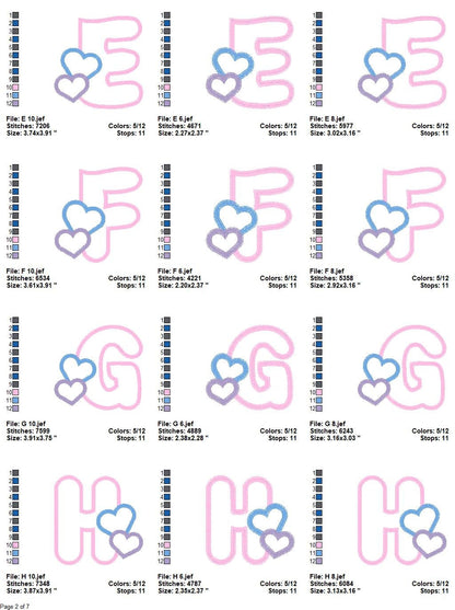 Alphabet embroidery designs set - Letters Applique Design - Monogram embroidery machine embroidery file - Hearts Alphabet applique design