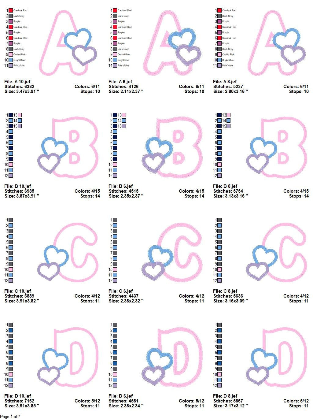 Alphabet embroidery designs set - Letters Applique Design - Monogram embroidery machine embroidery file - Hearts Alphabet applique design