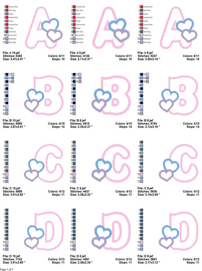 Alphabet embroidery designs set - Letters Applique Design - Monogram embroidery machine embroidery file - Hearts Alphabet applique design