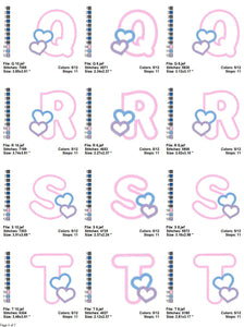 Alphabet embroidery designs set - Letters Applique Design - Monogram embroidery machine embroidery file - Hearts Alphabet applique design