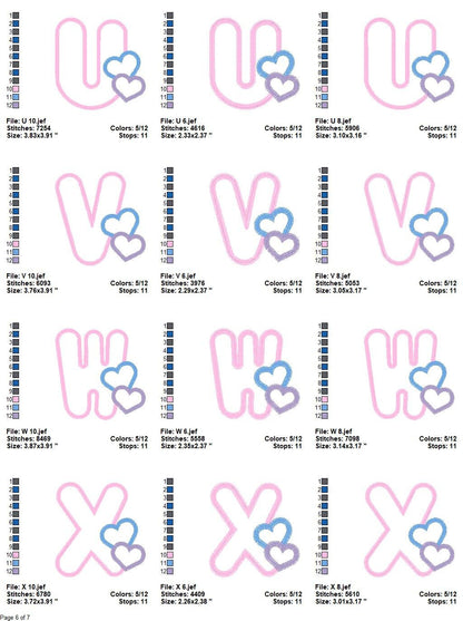 Alphabet embroidery designs set - Letters Applique Design - Monogram embroidery machine embroidery file - Hearts Alphabet applique design