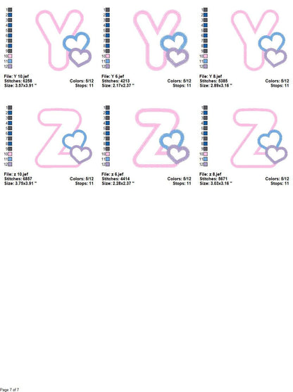 Alphabet embroidery designs set - Letters Applique Design - Monogram embroidery machine embroidery file - Hearts Alphabet applique design
