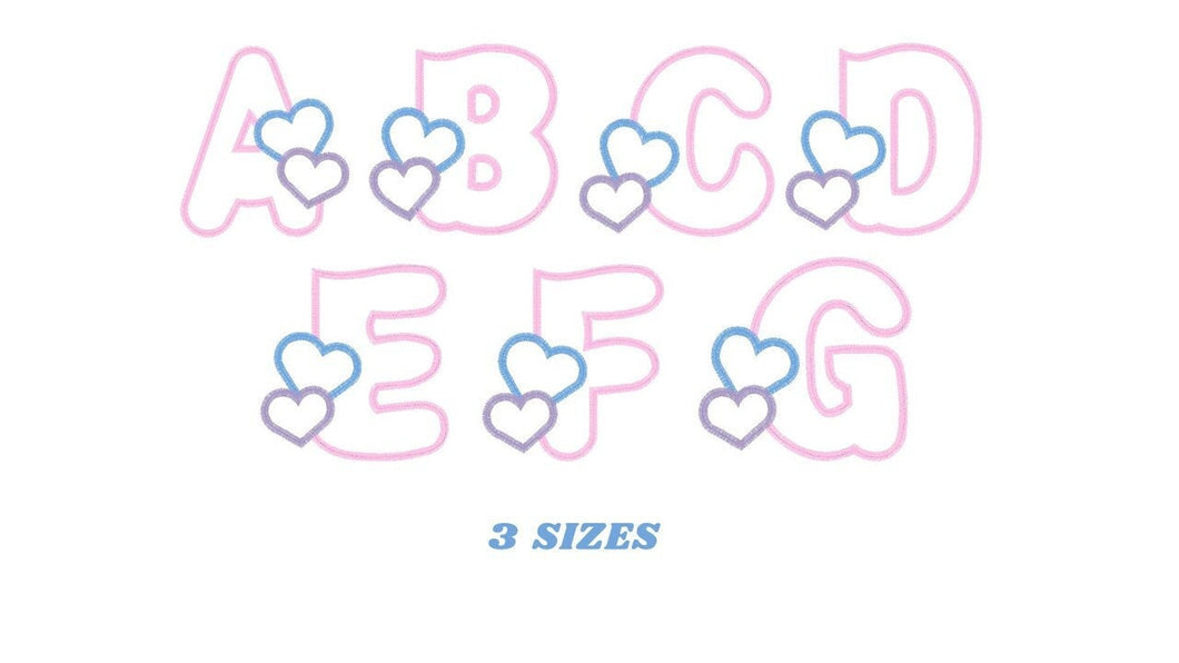 Alphabet embroidery designs set - Letters Applique Design - Monogram embroidery machine embroidery file - Hearts Alphabet applique design