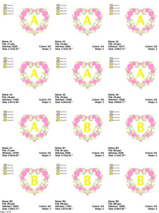 Alphabet embroidery designs set - Letters with heart frame embroidery design - Monogram embroidery machine embroidery file - Flowers roses