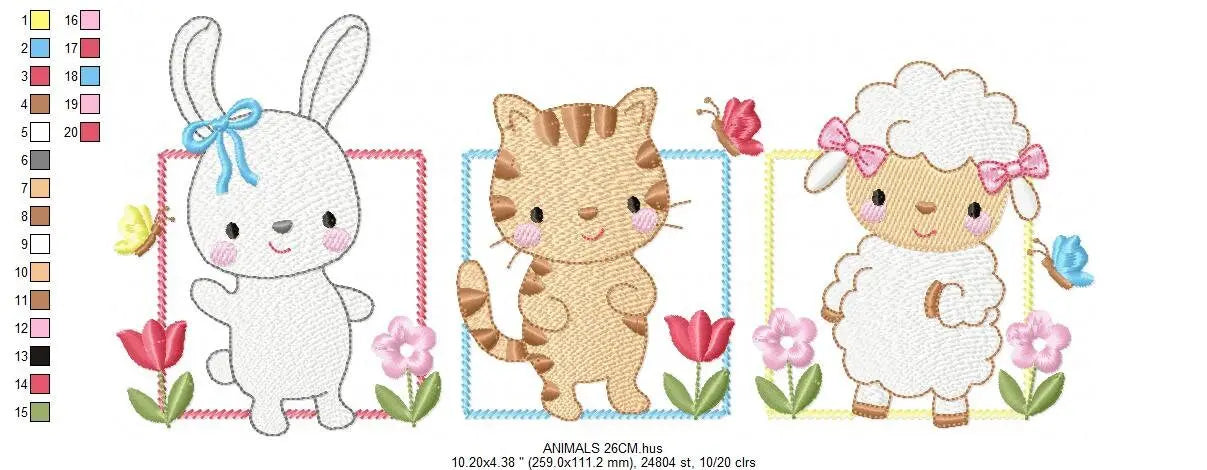 Cat animals embroidery design - Sheep embroidery designs machine embroidery pattern - Rabbit embroidery file - Baby girl embroidery pes jef Marcia Embroidery