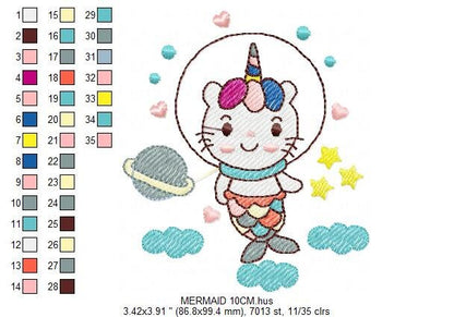 Mermaid embroidery designs - Cat astronaut embroidery design machine embroidery pattern - Mermaid cat embroidery instant download pes jef Marcia Embroidery