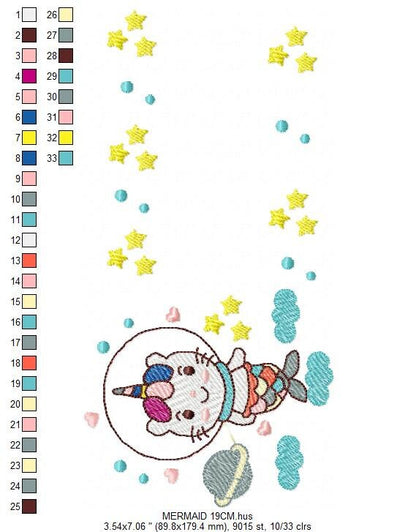 Mermaid embroidery designs - Cat astronaut embroidery design machine embroidery pattern - Mermaid cat embroidery instant download pes jef Marcia Embroidery