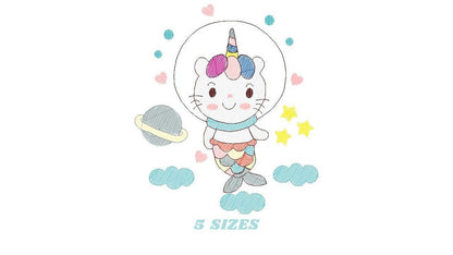 Mermaid embroidery designs - Cat astronaut embroidery design machine embroidery pattern - Mermaid cat embroidery instant download pes jef Marcia Embroidery