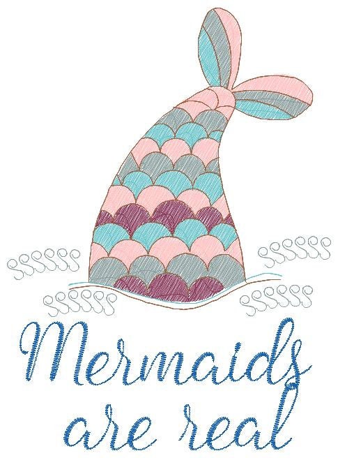 Mermaids are real embroidery designs - Mermaid embroidery design machine embroidery pattern - Mermaid tail rippled design digital download - Marcia Embroidery