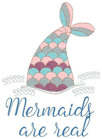 Mermaids are real embroidery designs - Mermaid embroidery design machine embroidery pattern - Mermaid tail rippled design digital download - Marcia Embroidery