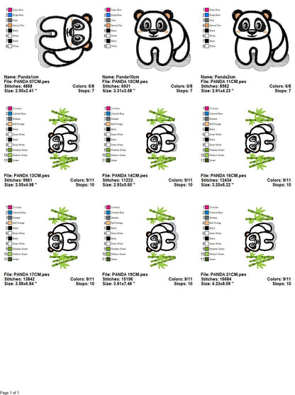 Panda with bamboo embroidery design - China Animal machine embroidery pattern - Baby boy file - Instant download pes