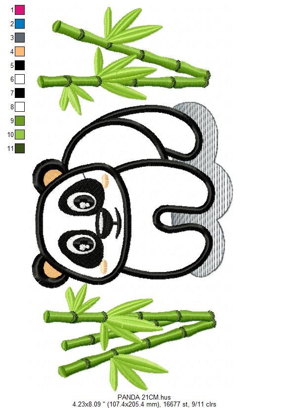 Panda with bamboo embroidery design - China Animal machine embroidery pattern - Baby boy file - Instant download pes