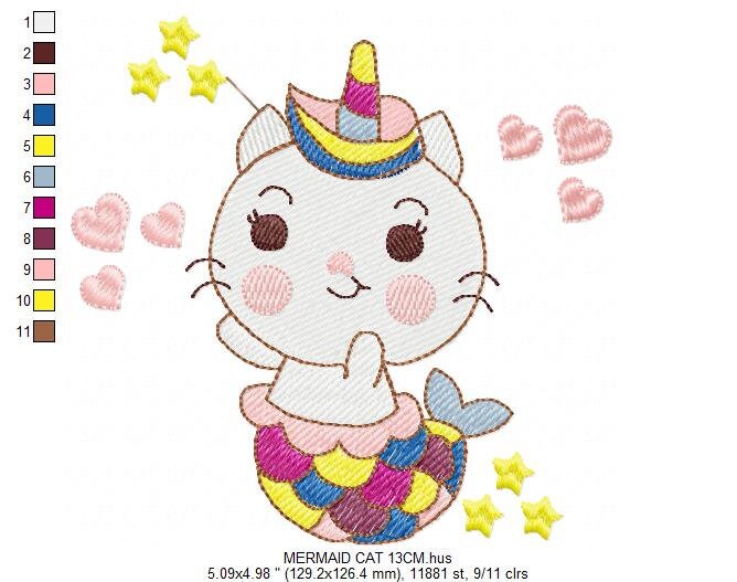 Mermaid embroidery designs - Mermaid Cat embroidery design machine embroidery pattern - Mermaid rippled design - Kitty embroidery download Marcia Embroidery
