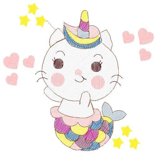 Mermaid embroidery designs - Mermaid Cat embroidery design machine embroidery pattern - Mermaid rippled design - Kitty embroidery download Marcia Embroidery