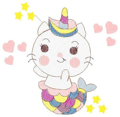 Mermaid embroidery designs - Mermaid Cat embroidery design machine embroidery pattern - Mermaid rippled design - Kitty embroidery download Marcia Embroidery