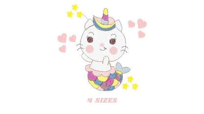 Mermaid embroidery designs - Mermaid Cat embroidery design machine embroidery pattern - Mermaid rippled design - Kitty embroidery download Marcia Embroidery