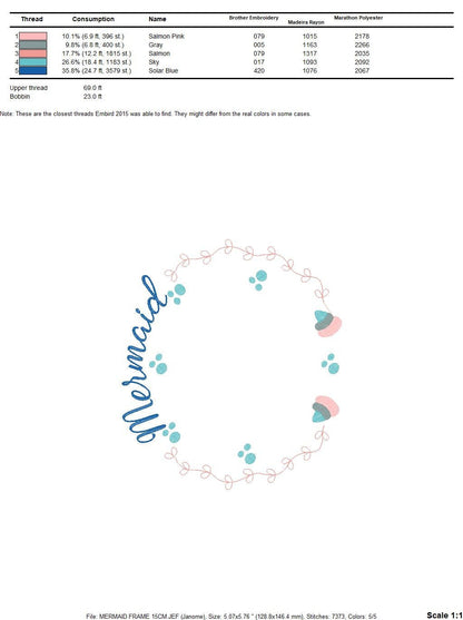 Mermaid Monogram Frame embroidery designs - Mermaid Tail embroidery design machine embroidery pattern - Mermaid Fin embroidery download pes