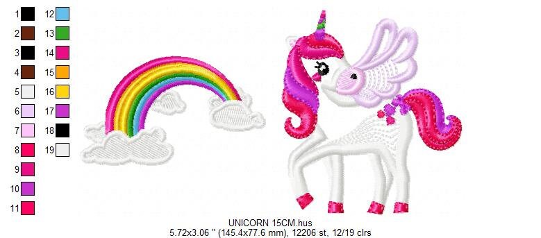 Unicorn with wings embroidery designs - Rainbow embroidery design machine embroidery pattern - Unicorn rainbow applique - instant download