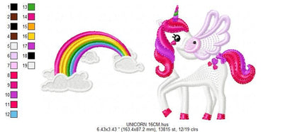Unicorn with wings embroidery designs - Rainbow embroidery design machine embroidery pattern - Unicorn rainbow applique - instant download