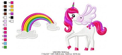 Unicorn with wings embroidery designs - Rainbow embroidery design machine embroidery pattern - Unicorn rainbow applique - instant download