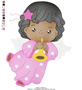 Angel with trumpet embroidery designs - Baby girl embroidery design machine embroidery pattern - Angel embroidery file - instant download