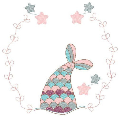 Mermaid frame embroidery designs - Mermaid tail embroidery design machine embroidery pattern - Mermaid fin rippled design instant download