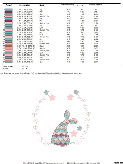 Mermaid frame embroidery designs - Mermaid tail embroidery design machine embroidery pattern - Mermaid fin rippled design instant download